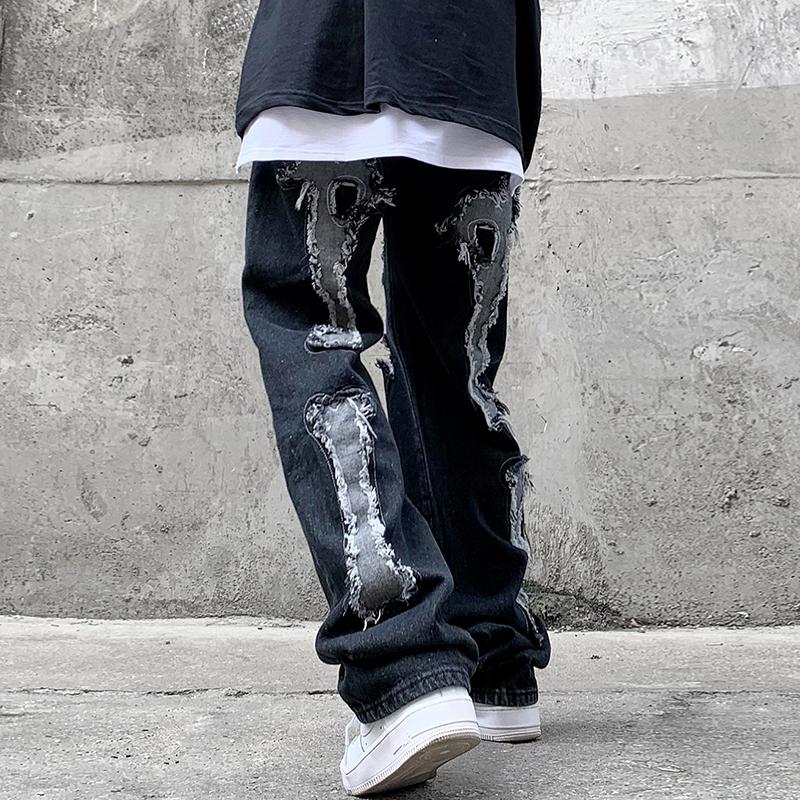 Men's Jeans High Street Back Bone Embroidery Ripped Hole Pants Men And Women Oversize Straight Black Casual Vibe Denim Trousers
Men's Jeans High Street Back Bone Embroidery Ripped Hole Pants Men And Women Oversize Straight Black Casual Vibe Denim Trousers