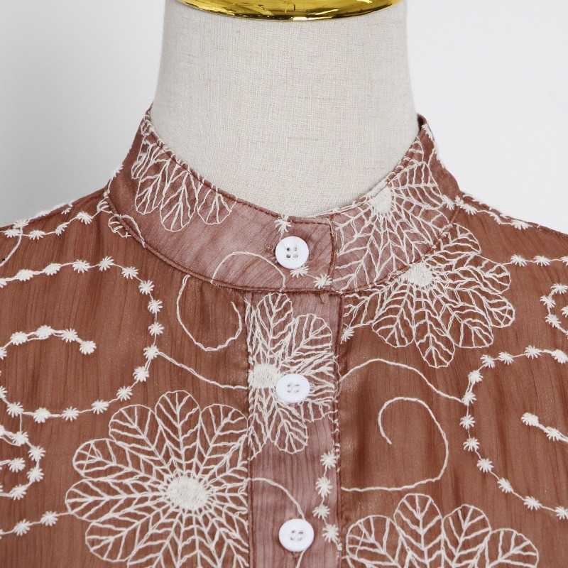 Summer Stand Neck Short Sleeve Vestidos Crochet Flying Sleeve Ruffle Loose Dress Korean Fashion Sweet Femme Robe 13A111 210525