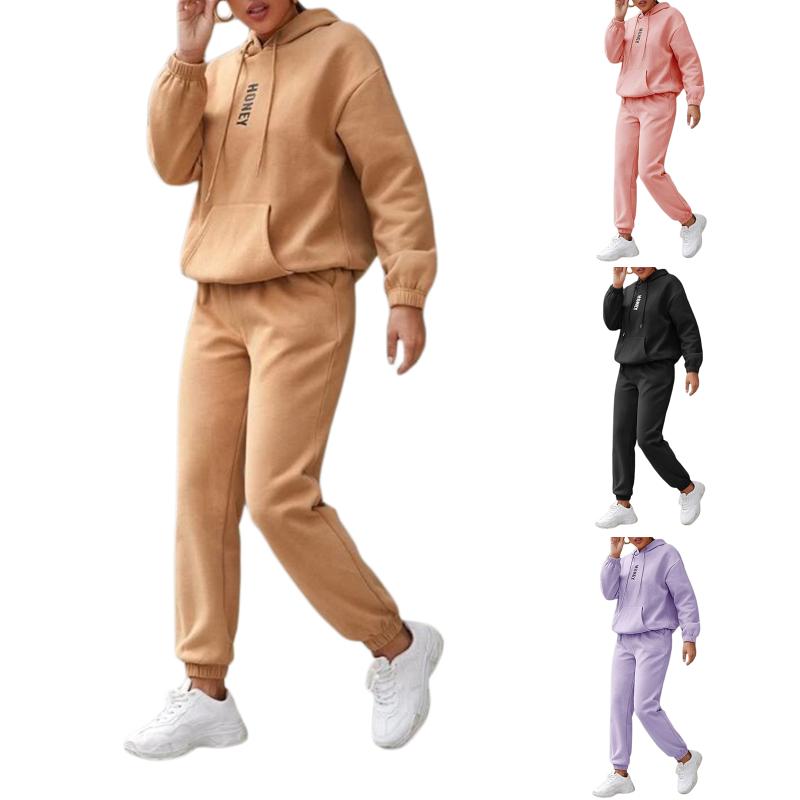 Women's Hoodies & Sweatshirts Women Two-piece Clothes Set, Letters Printed Pattern Hoodie And Elastic Waist Pants, Pink/ Black/ Khaki/ Purpl
Women's Hoodies & Sweatshirts Women Two-piece Clothes Set, Letters Printed Pattern Hoodie And Elastic Waist Pants, Pink/ Black/ Khaki/ Purpl