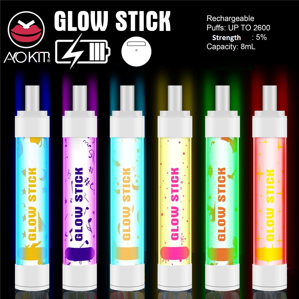 Aokit Glow Stick E cigarettes Disposable Pod Device Kit RGB Light 2600 Puffs Rechargeable Battery 8ml Prefilled Vape Pen VS Bar Plus 2021
Aokit Glow Stick E cigarettes Disposable Pod Device Kit RGB Light 2600 Puffs Rechargeable Battery 8ml Prefilled Vape Pen VS Bar Plus 2021