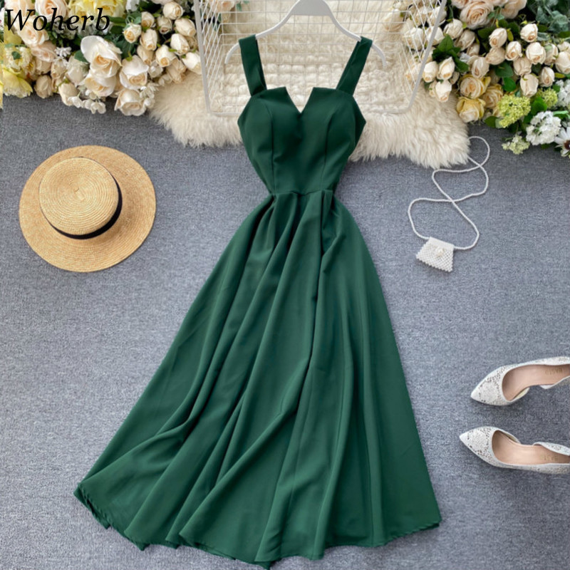 Summer Robe Dress Women V Neck Long Party Dresses Sexy Tank Backless Spaghetti Strap Maxi Female Holiday Vestidos 210422