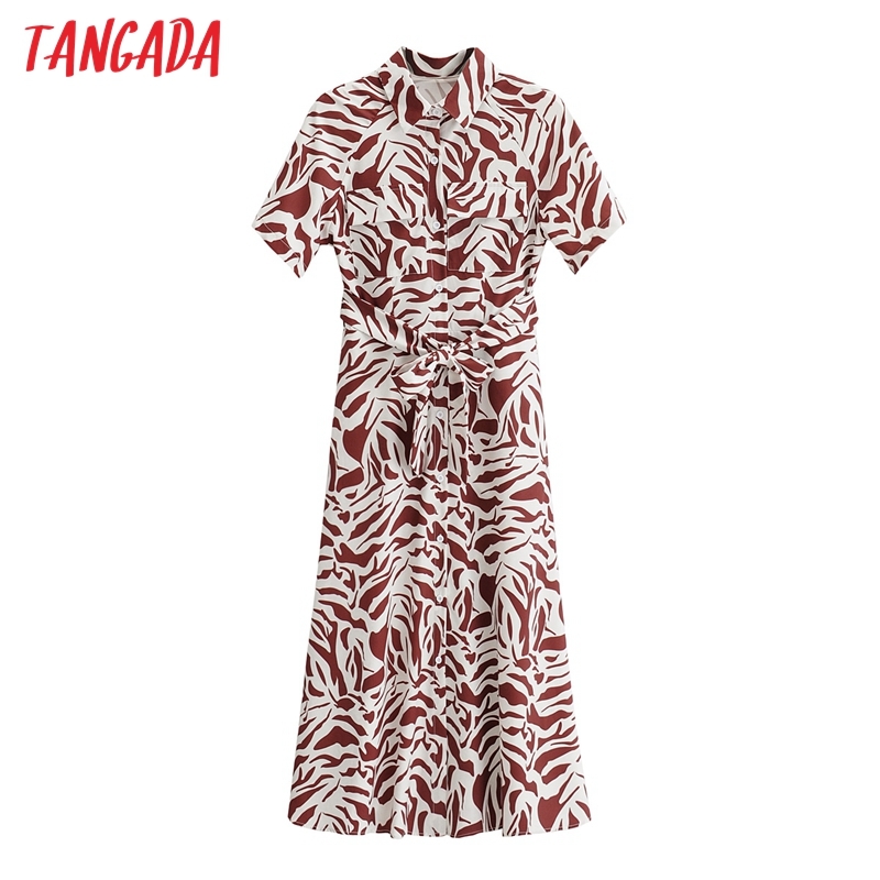 Fashion Women Leopard Print Shirt Short Sleeve Office Ladies Midi Dress with Slash 1F172 210416