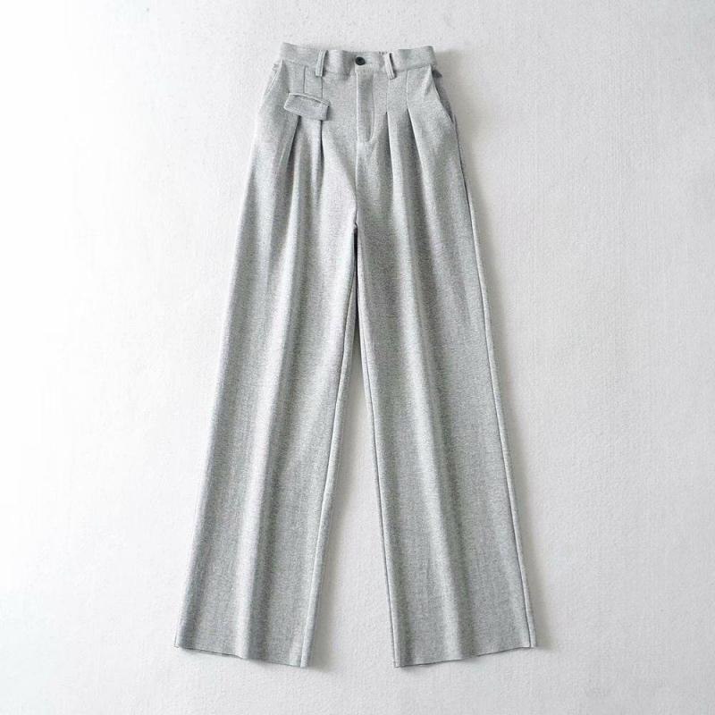 Women Pants Capris Gray High Waist Fashion Straight Loose Long Casual Trousers All Match 210513