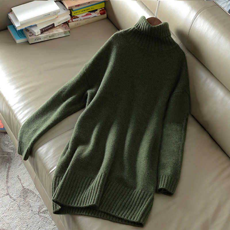 Cashmere sweater women turtleneck knitted wool pullover long loose thick warm fashion casual women's 210918