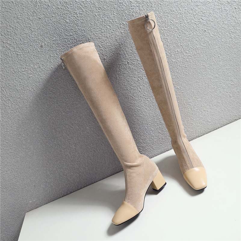 Winter Thigh High Boots Women Genuine Leather Thick Heel Over The Knee Slim Stretch Shoes Ladies Fall Size 40 210517