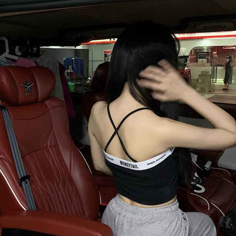 Asia White Letter Sexy Korea Hollow Out Korean Women Cotton Big Bust Tank Tops Slim Short Mini Top Summer 2D8R 210603