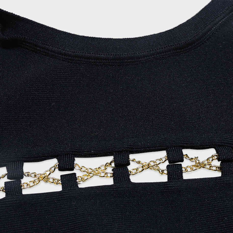 Free Women's Sexy Bandage Dress O-neck Long Sleeve Hollow Chain Bodycon Club Party Mini Vestidos 210524