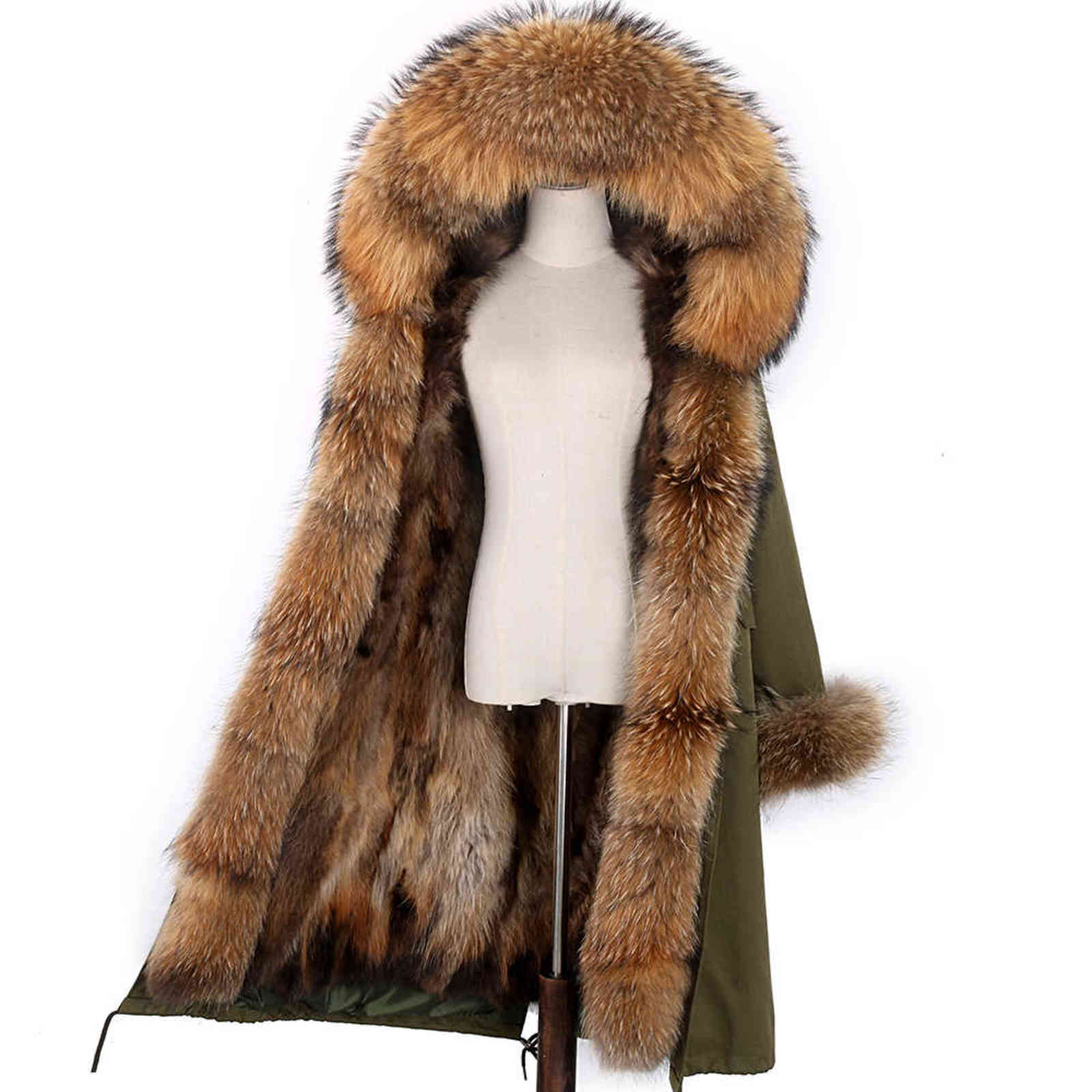 Womens Winter Coats and Jackets Long Waterproof Parka Removable Raccoon Fur Hood and Real Fur Liner Fashion Warm 211123