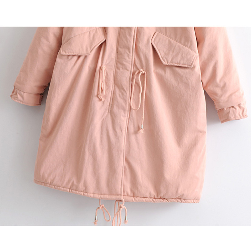 Winter Thick Parkas Women Fashion Fur Hooded Jackets Elegant Ladies Pockets Drawstring Cotton Padded Coats 210520