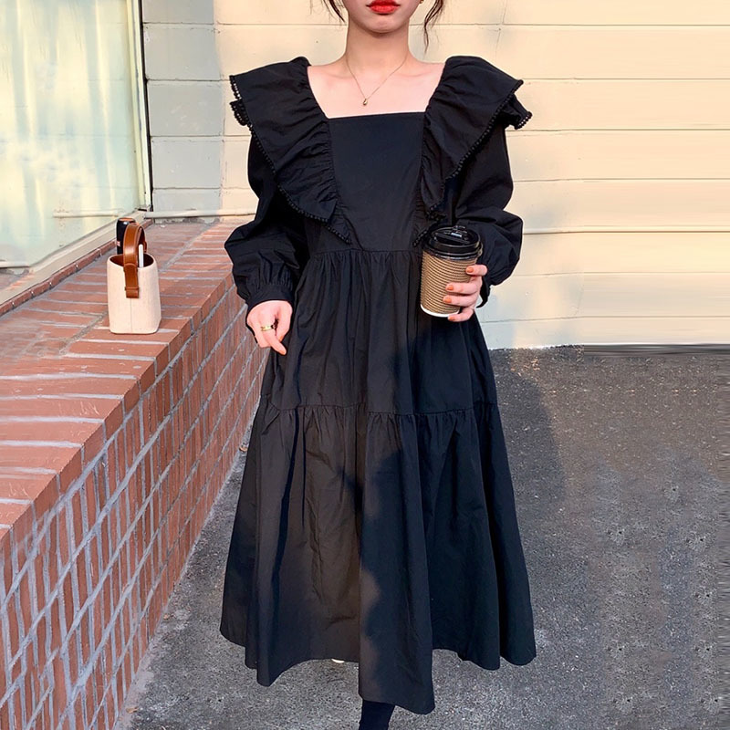 Nomikuma Korean Sweet Double Ruffle Dresses Vintage Square Collar Puff Long Sleeve Vestidos Spring New Women Dress 6E196 210427