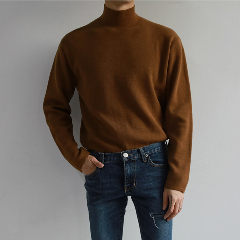 IEFB / men's wear solid color fashion long sleeve half turtleneck thin style sweater male's pullover korean sweater tops 9Y3270 210524