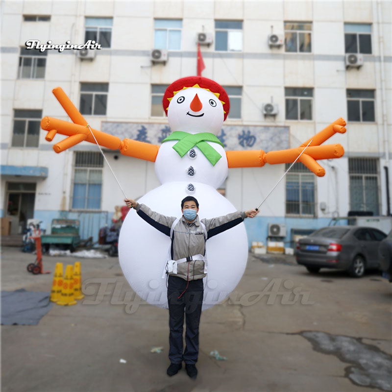 Outdoor Christmas Parade Performance Walking Inflatable Snowman Puppet 2.5m Controllable Blow Up Winter Figure Balloon For Event