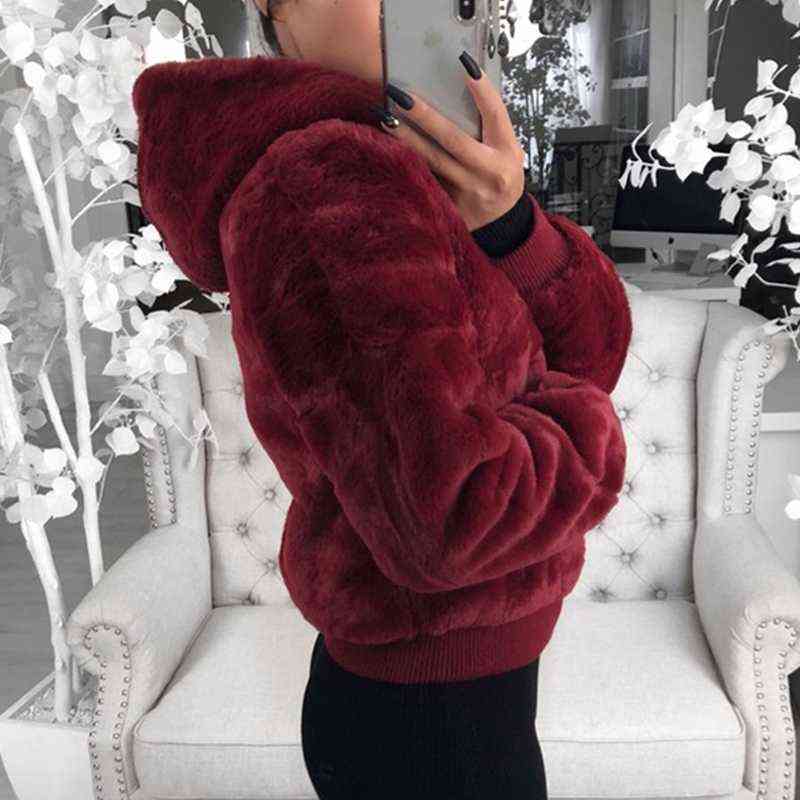 Women's Faux Fur Coat High-waist Hooded Fashion Cardigan Long-sleeved Loose Thin Faux Rabbit Fur Coat Jacket Women 211123