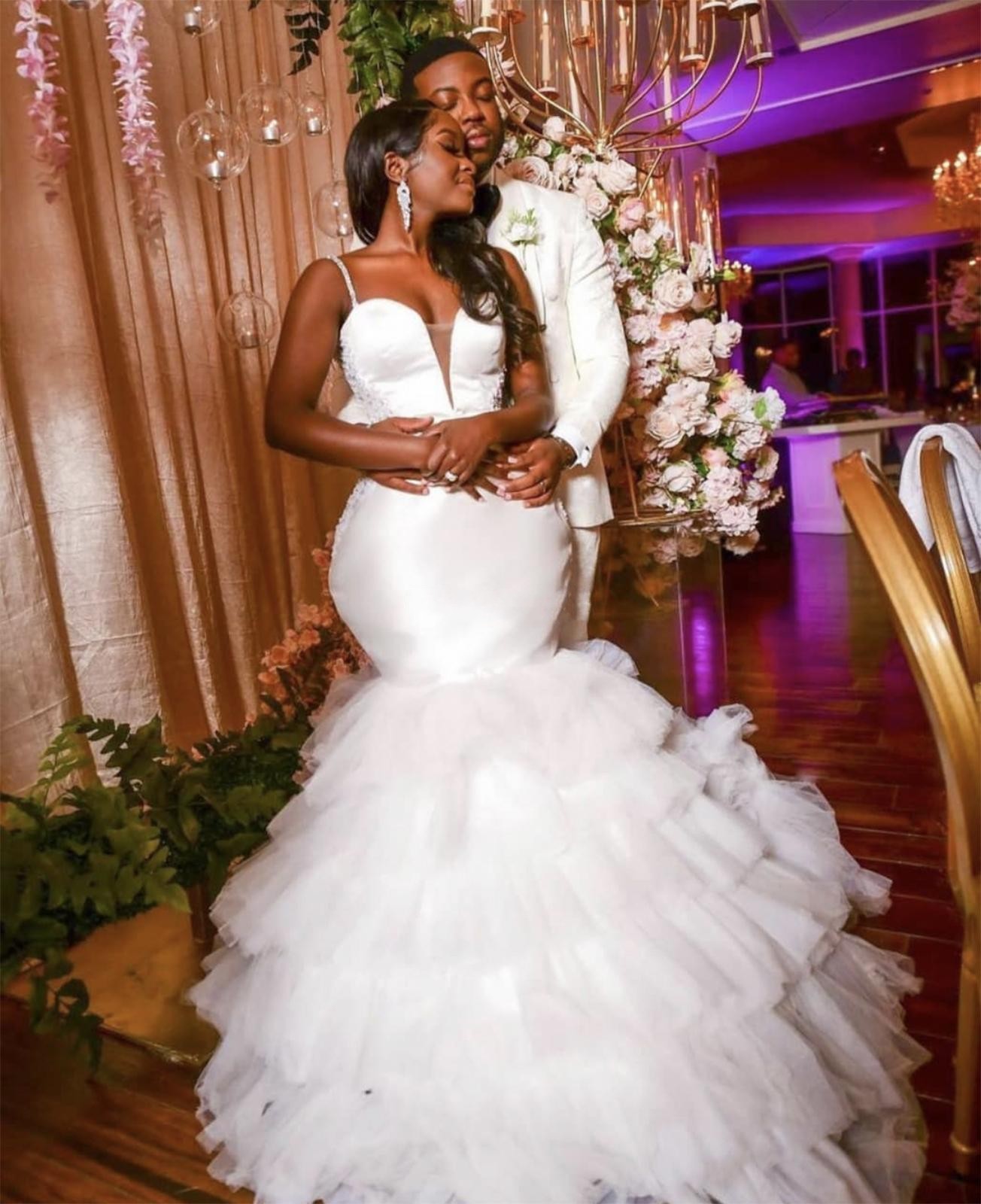 Elegant Modest African Plus Size Mermaid Wedding Dress Bridal Gowns Spaghetti Straps Dubai Arabic Beaded Tiered Skirts or Length Formal Dresses Es