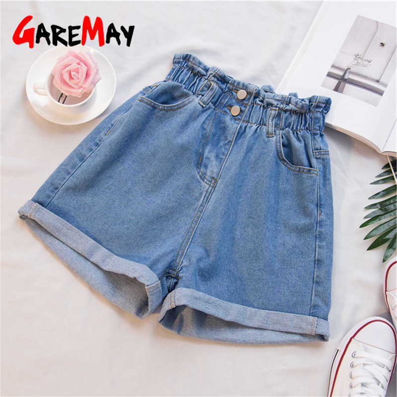 Garemay Women's Denim Shorts Large Size Summer 5Xl High Waist Elastic Harem Ruffle Jeans For Women Xxxl 210714