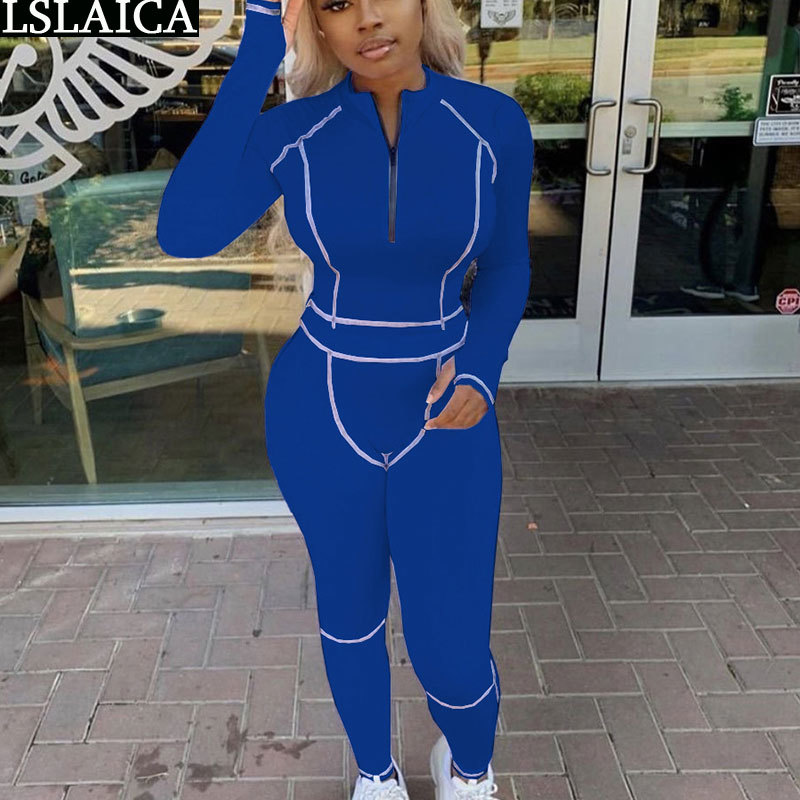 Two Piece Outfits for Women Long Sleeve Zipper Crop Top Pants Female 2 Peice Sets Casual Skinny Sportswear Conjuntos De Mujer 210520