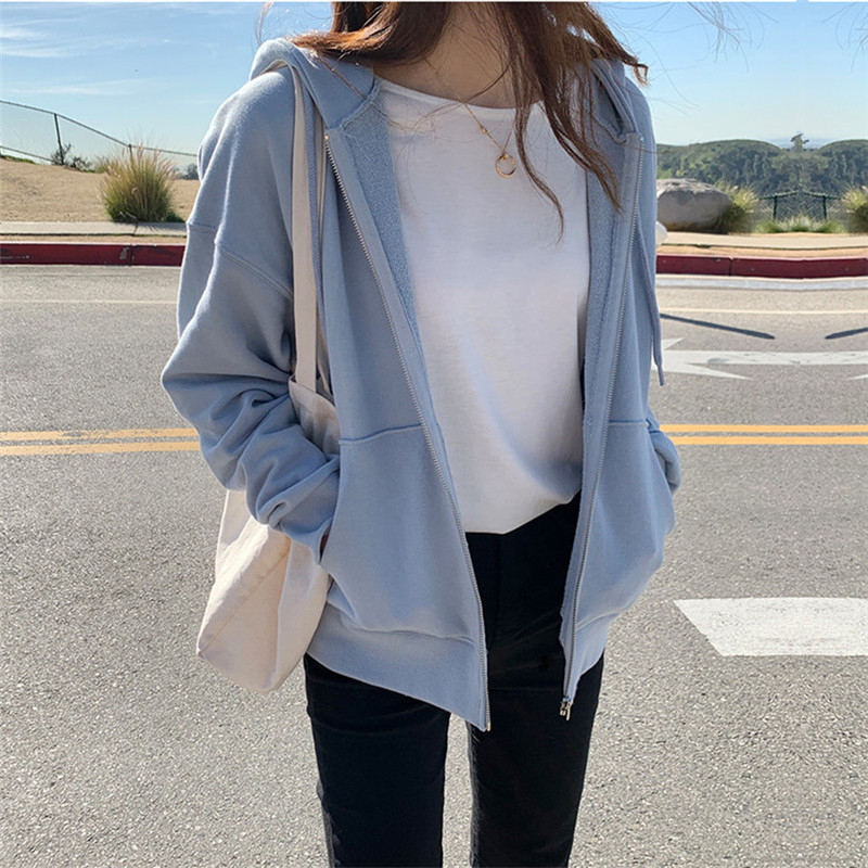 Fashion Casual Hooded Sweatshirt Coat Women Spring Autumn OL Plus Size Loose Sportswear Sweatshirts Outwear Tops 210421