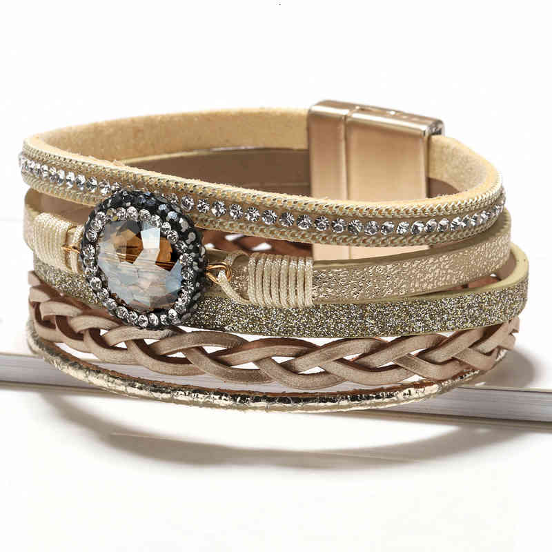 Bangle Charm Bracelets Multi Layer Hand Woven Natural Crystal Lovers Women's Jewelry