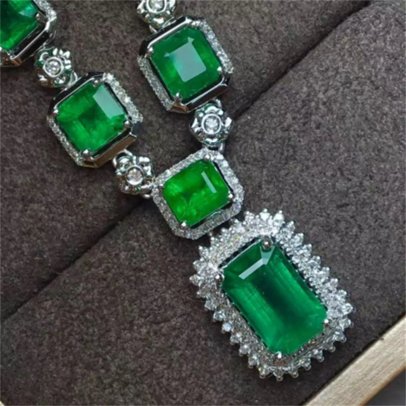 Bohe Vintage Lab Emerald cz Necklace 925 Sterling Silver Party Wedding Chain Necklace For Women Bridal Fine Jewelry