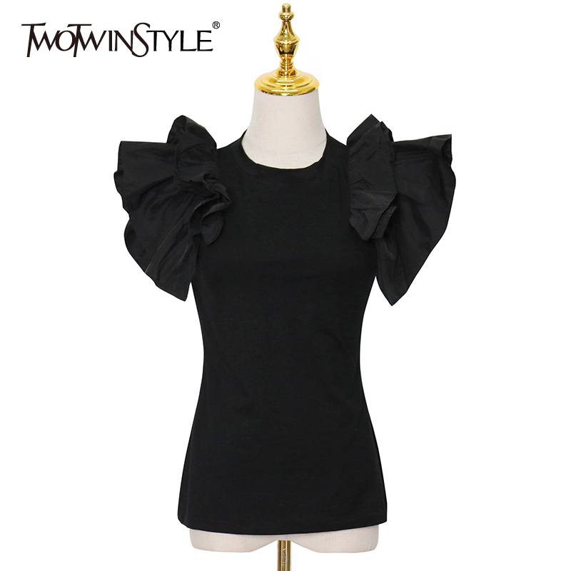 TWOWINSYLE Black Ruffle Shirt For Women O Neck Short Sleeve Slim Minimalist Shirts Female Summer Fashion Clothing 210524
TWOWINSYLE Black Ruffle Shirt For Women O Neck Short Sleeve Slim Minimalist Shirts Female Summer Fashion Clothing 210524