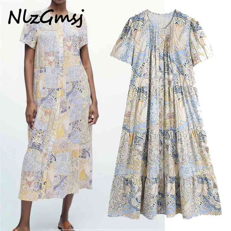 Dres Vintage Print Midi Summer Short Sleeve Front Pin Tuck Elegant Party es Woman 03 210628, As picture
Dres Vintage Print Midi Summer Short Sleeve Front Pin Tuck Elegant Party es Woman 03 210628, As picture