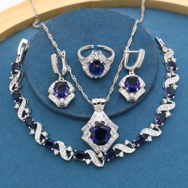 Earrings & Necklace Dark Blue Stones Silver Color Jewelry Sets For Women Party Bracelet Adjustable Open Ring Gift Box, As pic
Earrings & Necklace Dark Blue Stones Silver Color Jewelry Sets For Women Party Bracelet Adjustable Open Ring Gift Box, As pic