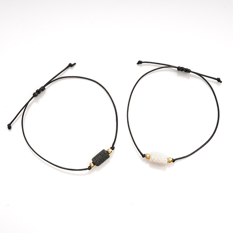 Cylindrical White Black Lava Stone Bead Weave Perfume Bracelet Aromatherapy Essential Oil Diffuser Bracelet For Women Men jewelry