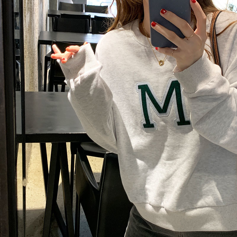 3 colors autumn preppy style Women Sweatshirts Long Sleeve letter embroidery loose Sweatshirt Womens pullovers ( X1624) 210423