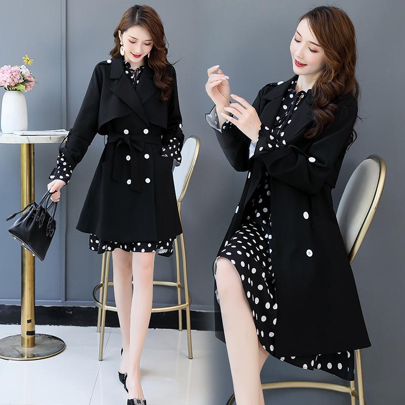 Goddess Women Two Piece Outfits Double Breasted Trench Coat Female Windbreaker Ensemble Femme Deux Pieces Conjunto Feminino Women's Tracksui