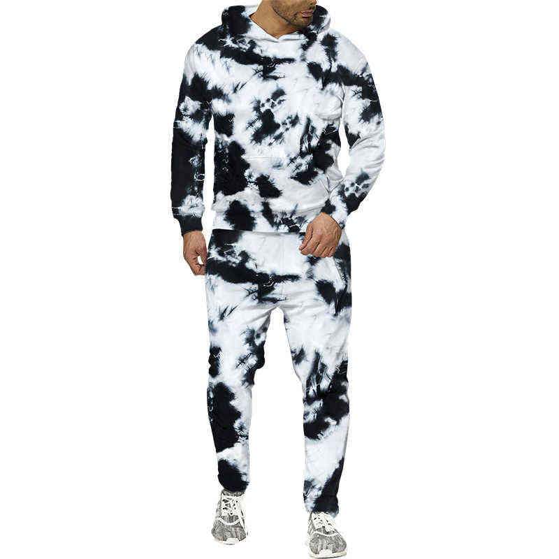 New Fashion Tie Dye Style Pullover Sweatshirt Hoodie and Pants Set Harajuku Men Women Tracksuit Casual Men's Clothing Suit G1215