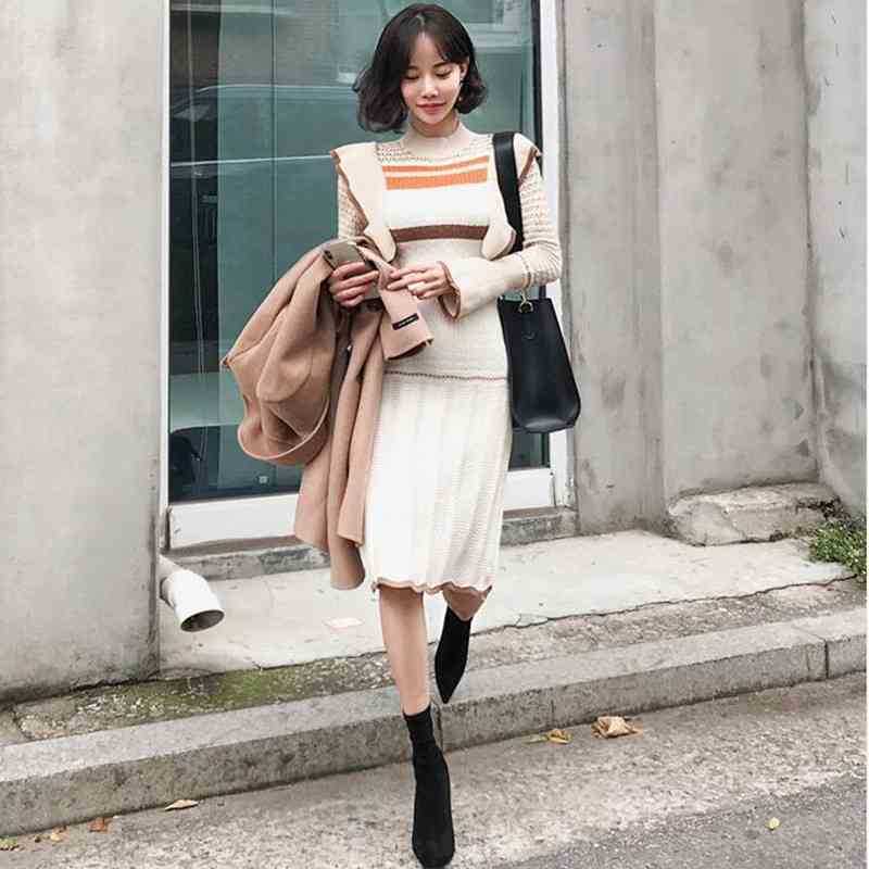 High Quality Fashion Elegant Midi Knitted Sweater Dress Winter Women Knit Bodycon Ruffles Pullover es 210525, Picture color
High Quality Fashion Elegant Midi Knitted Sweater Dress Winter Women Knit Bodycon Ruffles Pullover es 210525, Picture color