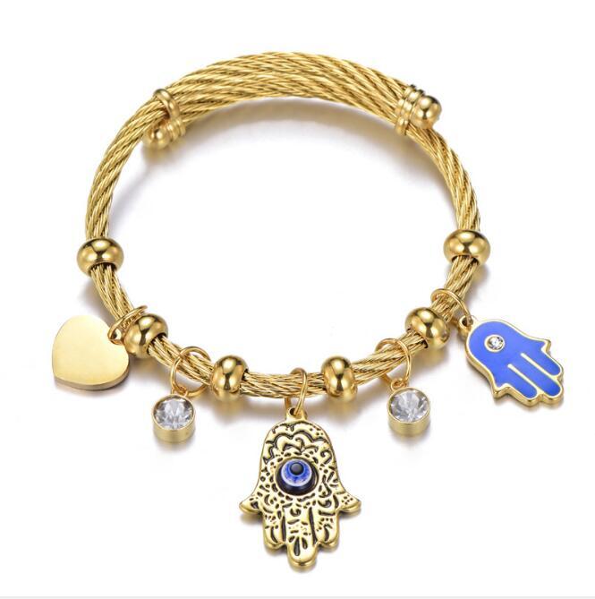 WT-REB001 Fashion Women Islamic Turkish Blue Stainless Steel Eye Fatima's Hand Evil Bracelet
WT-REB001 Fashion Women Islamic Turkish Blue Stainless Steel Eye Fatima's Hand Evil Bracelet