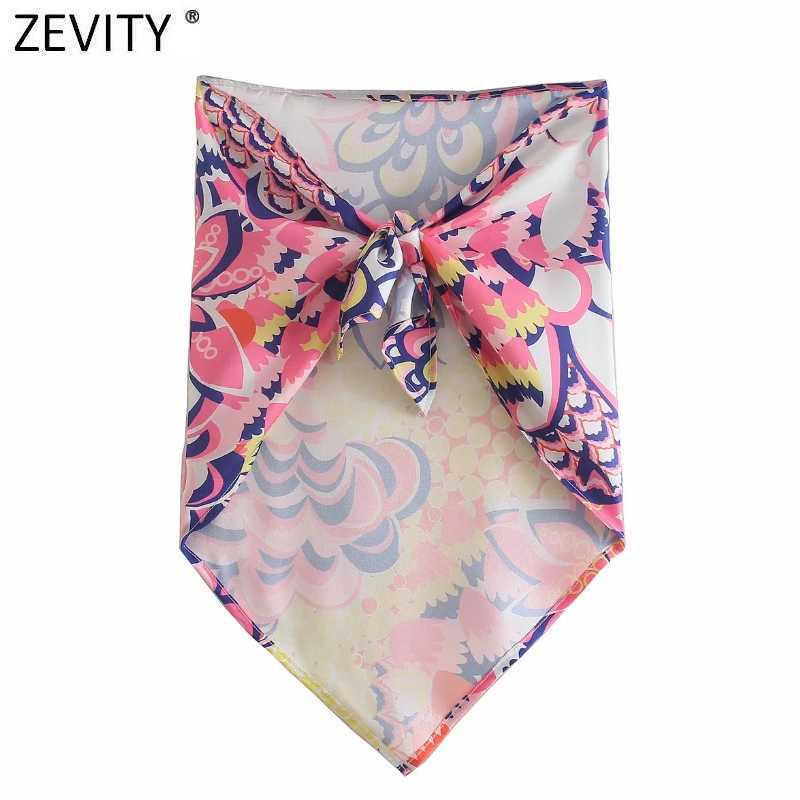 Zevity Women Vintage Totem Floral Print Sexy Strapless Chic Camis Tank Ladies Summer Backless Bowknot Wraps Slip Tops LS9344 210625