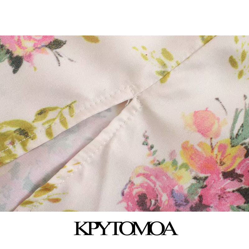 Women Chic Fashion Floral Print Midi Dress Drawstring Three Quarter Sleeve Slit Female Dresses Vestidos 210420