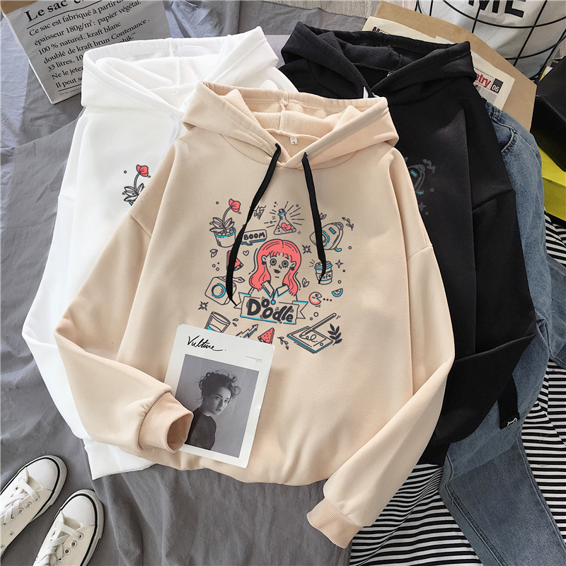 Paris Girl Women Cute Cartoon Print White Hooded Sweatershirt Female Loose Korean Couple Coat Autumn Winter Long Sleeve Pullover 210524
Paris Girl Women Cute Cartoon Print White Hooded Sweatershirt Female Loose Korean Couple Coat Autumn Winter Long Sleeve Pullover 210524