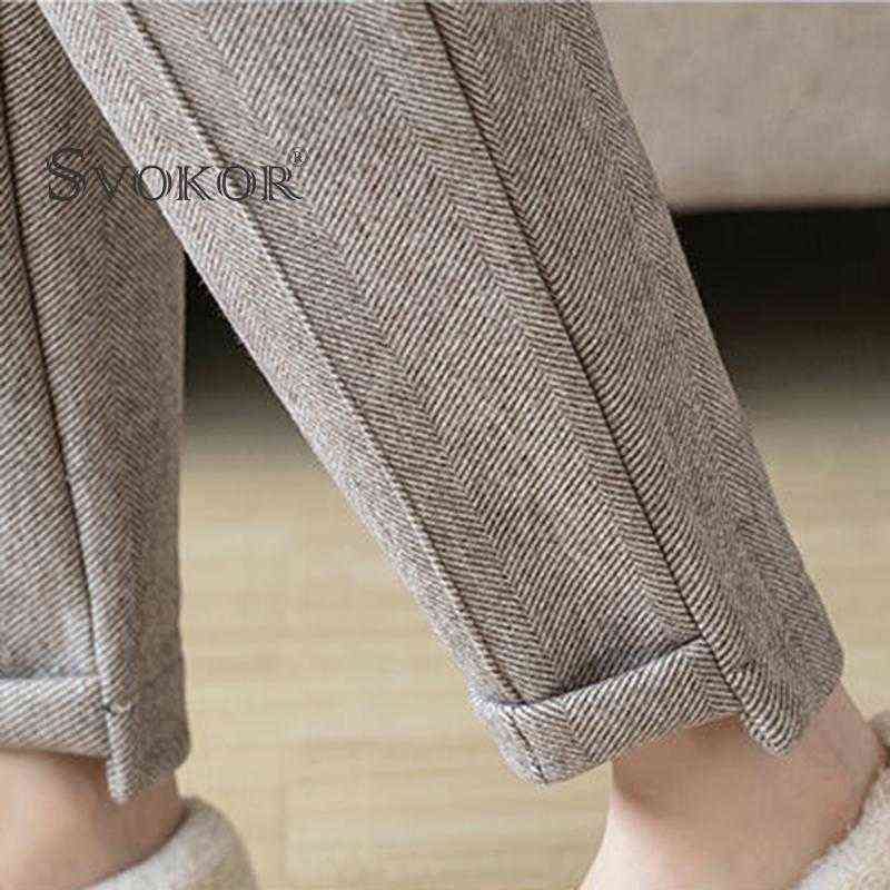 SVOKOR Winter Warm Harlan Pant Plus Velvet Thickening Korean Casual Trouse Woolen Houndstooth 211124Z