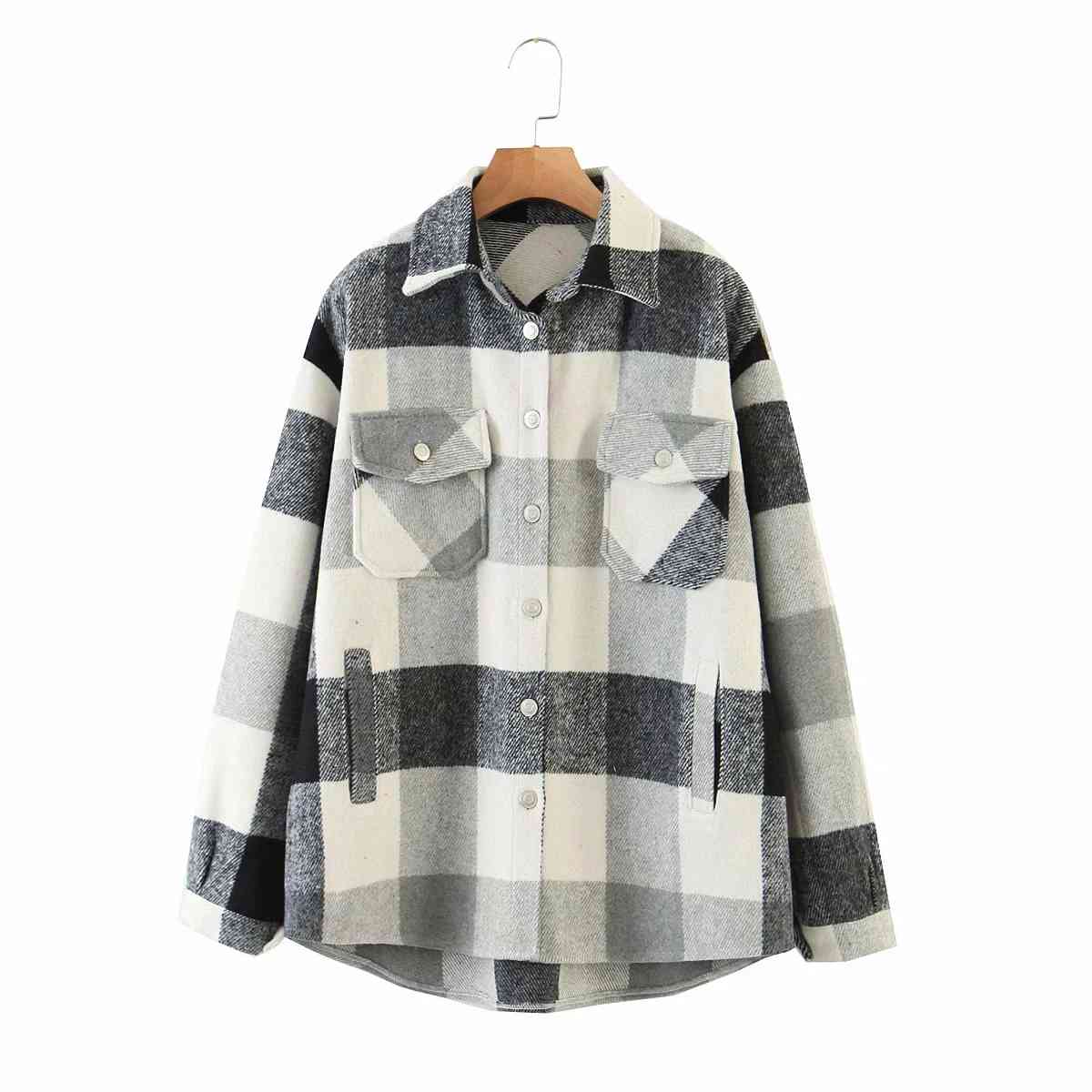 Fashion women Plaid jacket winter coat Long Sleeve coats and s Oversized 210521