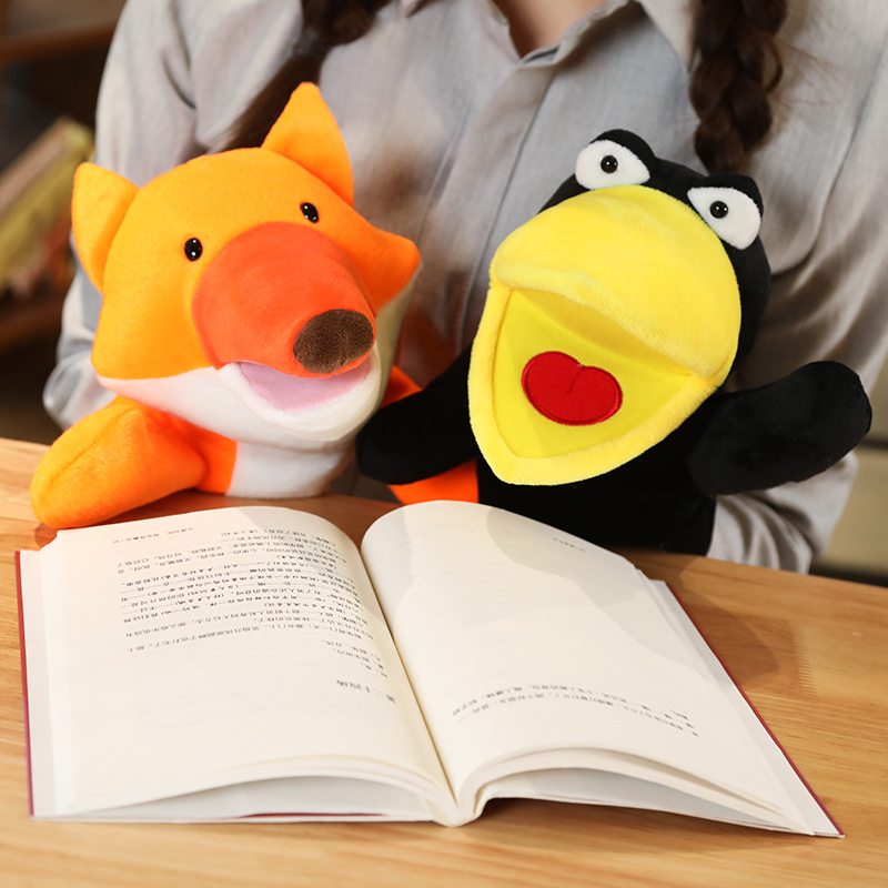 Cute soft animal psh toys cartoon fox crow stuffed hand puppets for kids pretend toys creative activity props284h