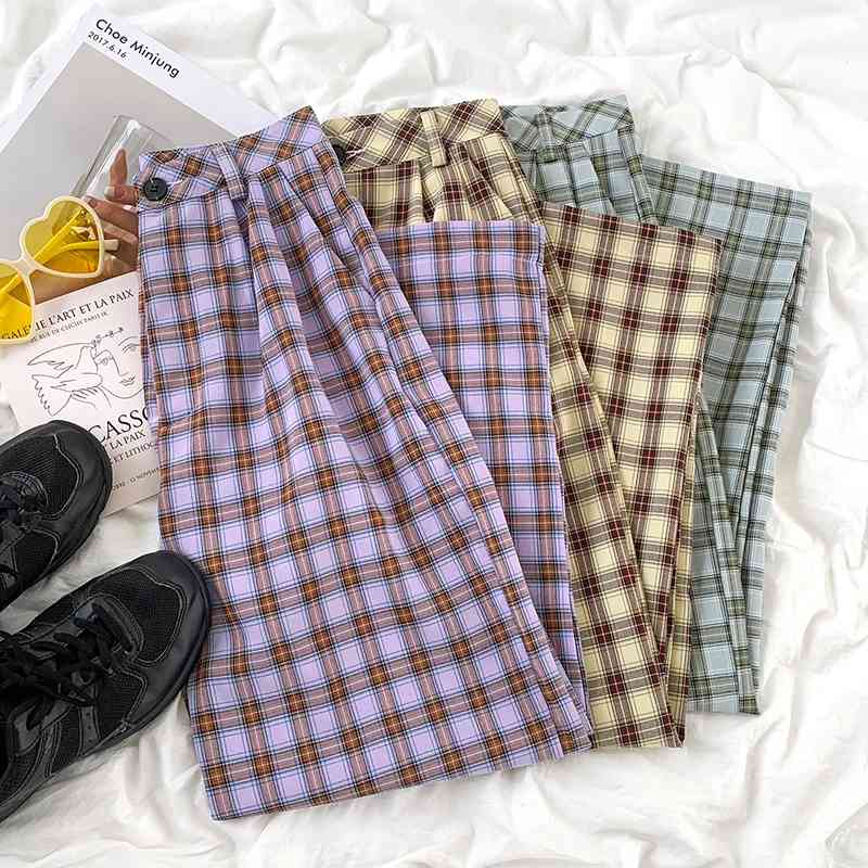 Korean Plaid Pant Casual High Waist Loose Wide Leg Woman Summer Purple Sweat Ankle-Length 210602
Korean Plaid Pant Casual High Waist Loose Wide Leg Woman Summer Purple Sweat Ankle-Length 210602