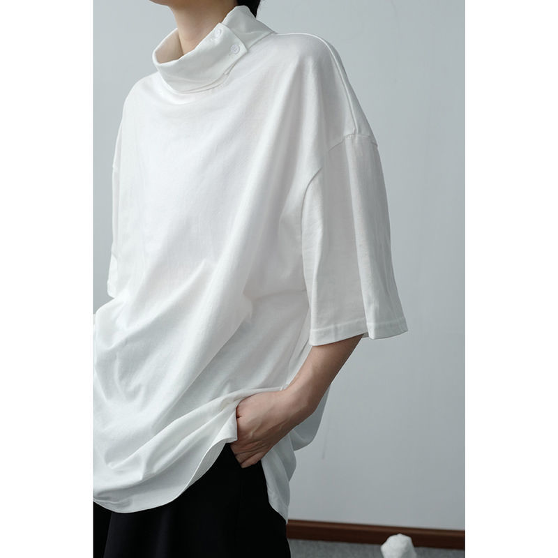 IEFB / men's wear Turtleneck T-shirt for mal summer short sleeve Korean style fashio black white large size tops 9Y3224 210524