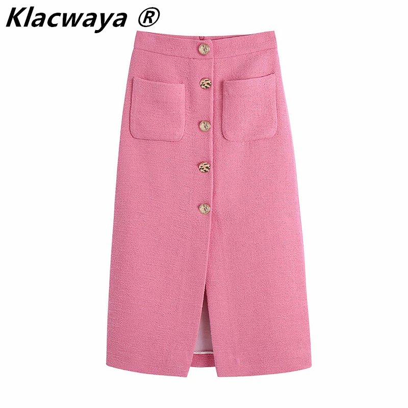 Women Midi Skirt Tweed Textured Pink Buttoned Za Vintage High Waist Front Slit s Chic Back Zip 210521, Rose pink
Women Midi Skirt Tweed Textured Pink Buttoned Za Vintage High Waist Front Slit s Chic Back Zip 210521, Rose pink
