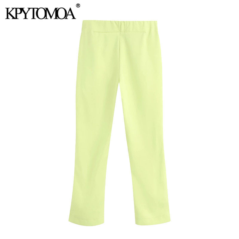 Women Chic Fashion Office Wear Mini Flare Pants High Waist Side Zipper Female Ankle Trousers Pantalones 210420