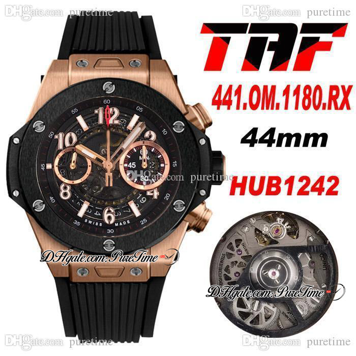 TAF HUB1424 Automatic Chronograph Mens Watch Rose Gold Ceramics Bezel Skeleton Black Dial Stick Number Markers Rubber Strap Watches Super Edition Puretime A1c3, Custom waterproof service
TAF HUB1424 Automatic Chronograph Mens Watch Rose Gold Ceramics Bezel Skeleton Black Dial Stick Number Markers Rubber Strap Watches Super Edition Puretime A1c3, Custom waterproof service
