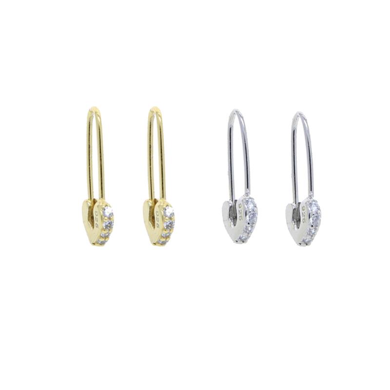 Stud Arrival Tiny Cute 925 Sterling Silver Cz Paved Safety Pin Long Earrings Ear Threader Fashion Jewelry Exquisite