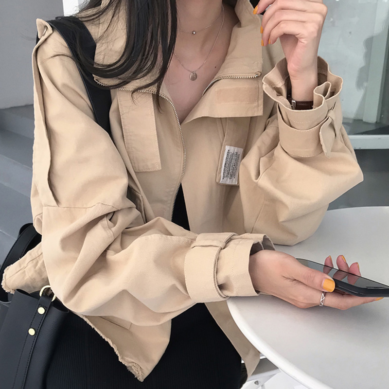 Comelsexy Spring Autumn Windbreaker Long Sleeve Turn-down Collar Loose Tooling Jacket Long-sleeved Thin Casual Tops 210515