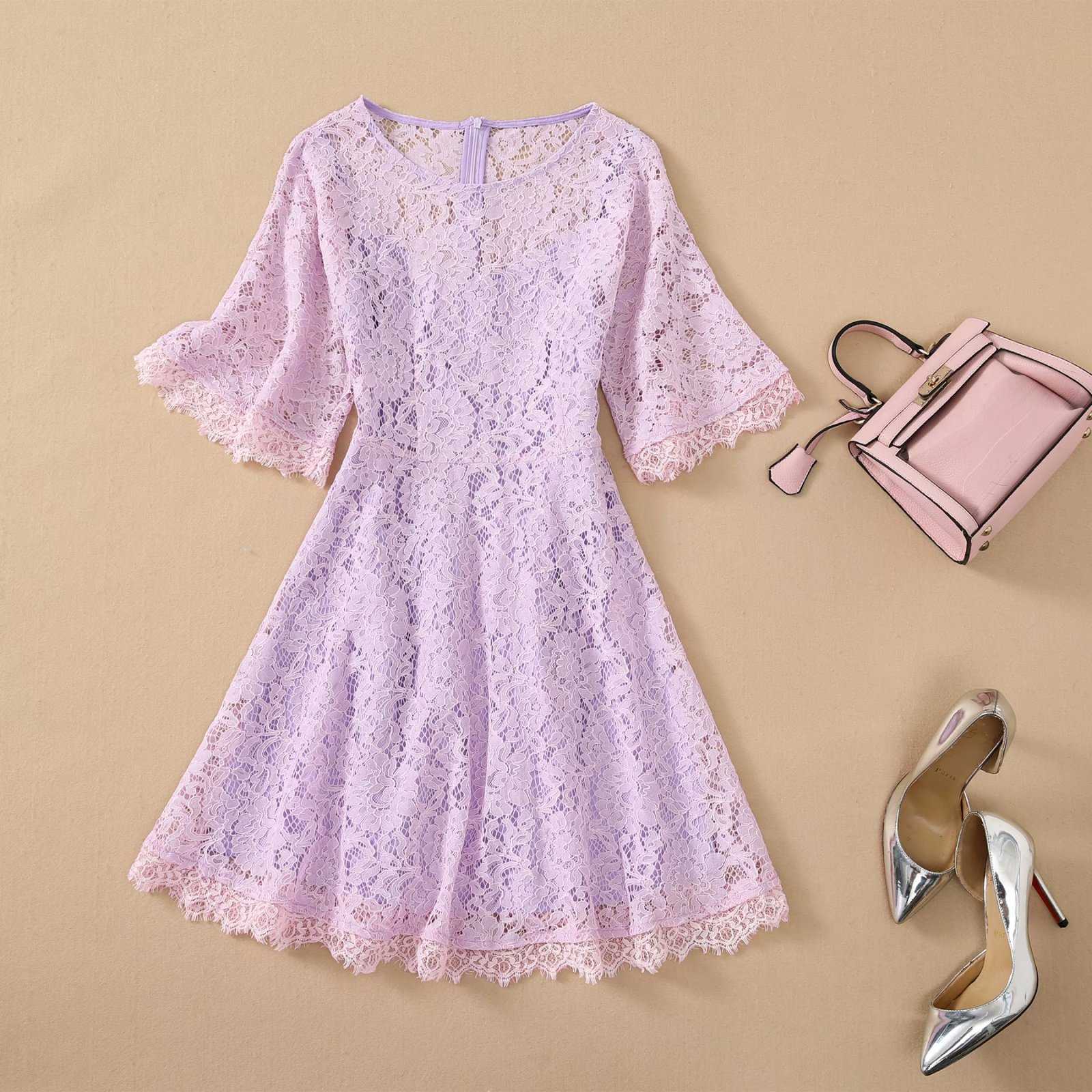 HIGH QUALITY Summer Fashion Half Sleeve Lace Dress 210526, Lavender