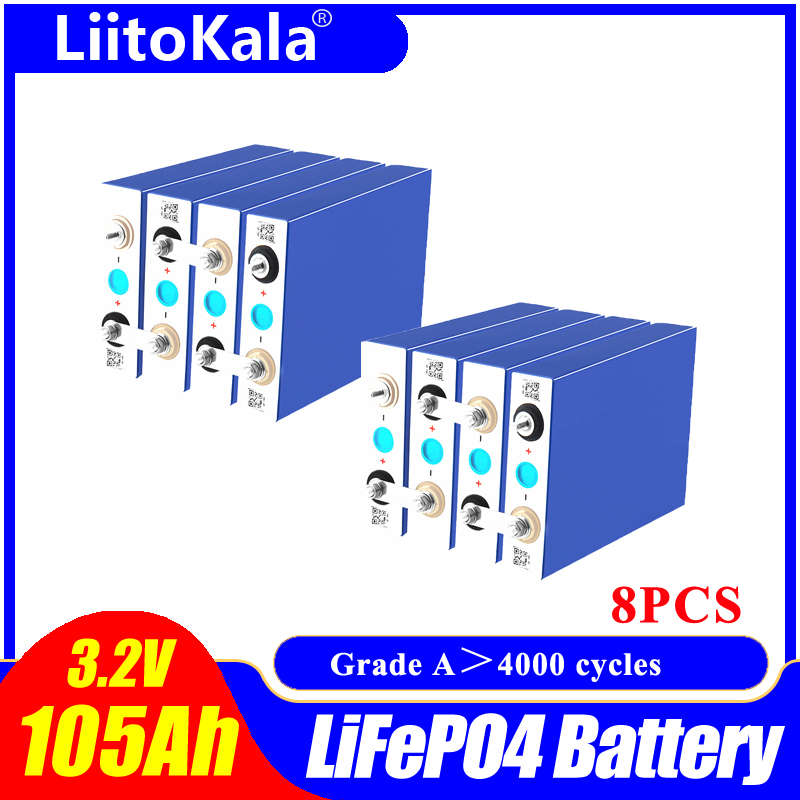 8pcs LiitoKala 3.2V 105Ah 100Ah LiFePO4 Battery high drain for diy 12V 24V Solar Inverter Electric Vehicle c oach golf cart
8pcs LiitoKala 3.2V 105Ah 100Ah LiFePO4 Battery high drain for diy 12V 24V Solar Inverter Electric Vehicle c oach golf cart