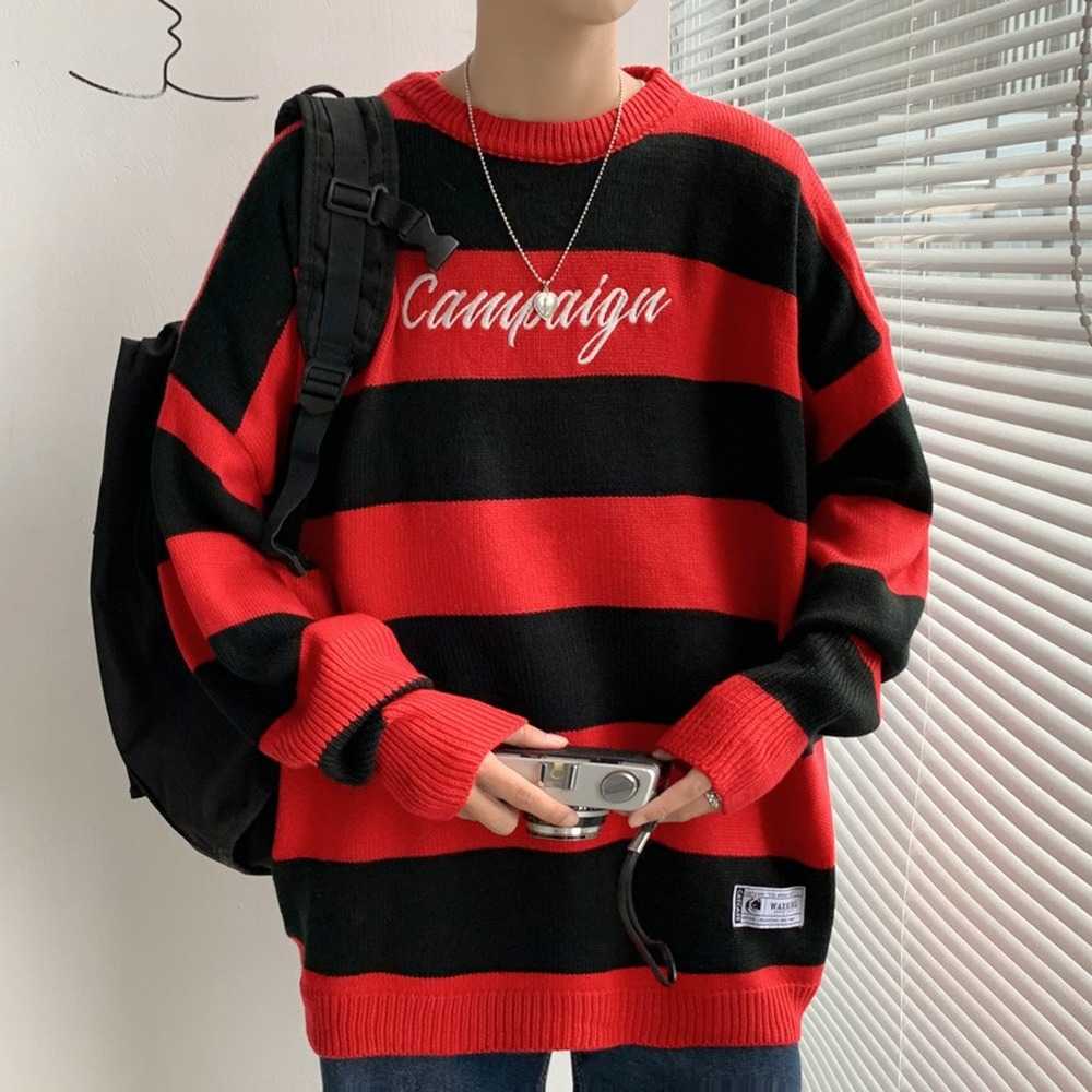 Crew Neck Sweater Men Striped Sweater Men Casual Clothes 2021 Streetwear Korean Fashion Pullover Sweaters Knitted Oversized Y0907