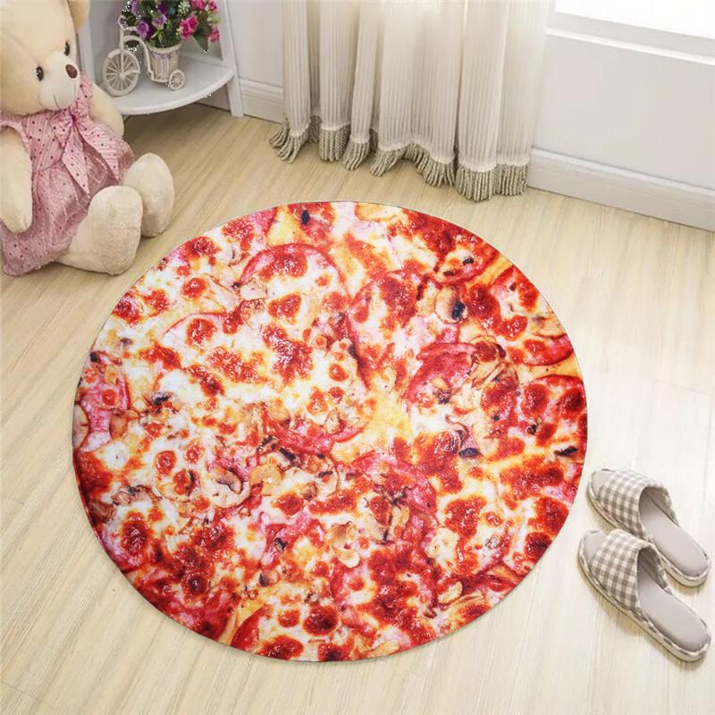 60*60cm Creative Piza Round Floor Mat Roll-up Pancake Carpet Flannel Anti Slip Home Living Room Dec Carpets
