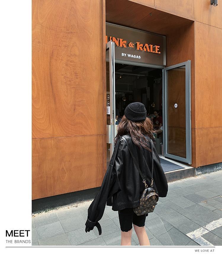 Women's Jackets Women's Women Casual Vintage Leather Jacket Female Loose Stand-up Collar Short Zipper Coat Woman Tops Autumn And Spring